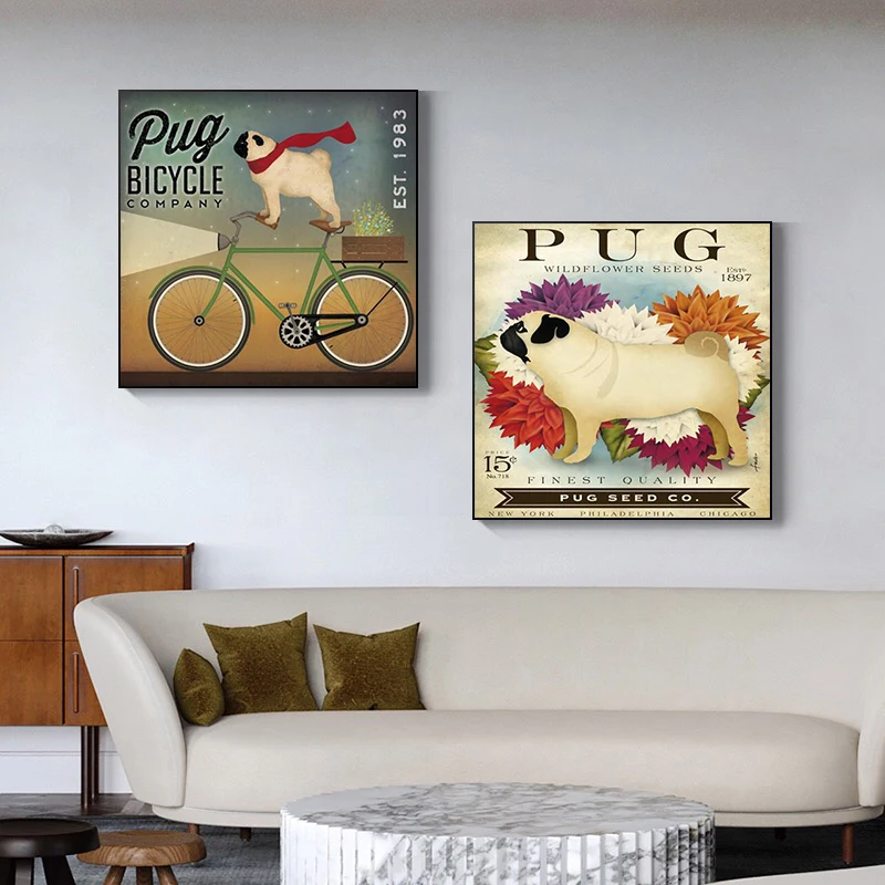 Современные знаменитые Мопсы домашние питомцы Искусство Холст фотообои для