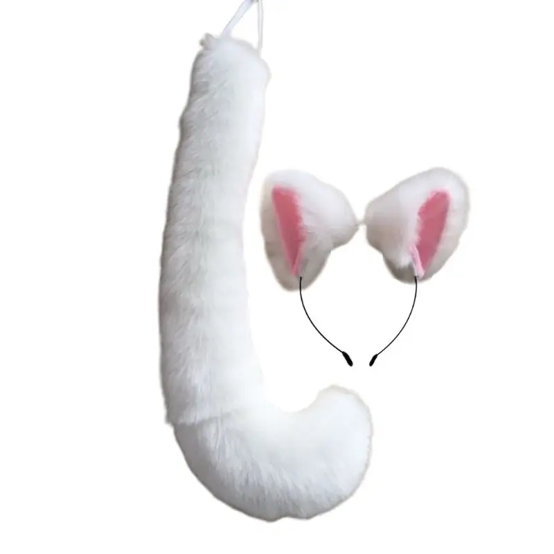 

Anime Solid Color Plush for Cat Wolf Cosplay Animal Ears Bandana Tail Cos