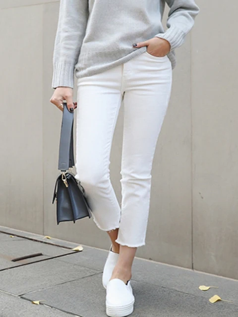 Solid White Jeans Women Straight Leg Fashion Cozy Soft Denim pants