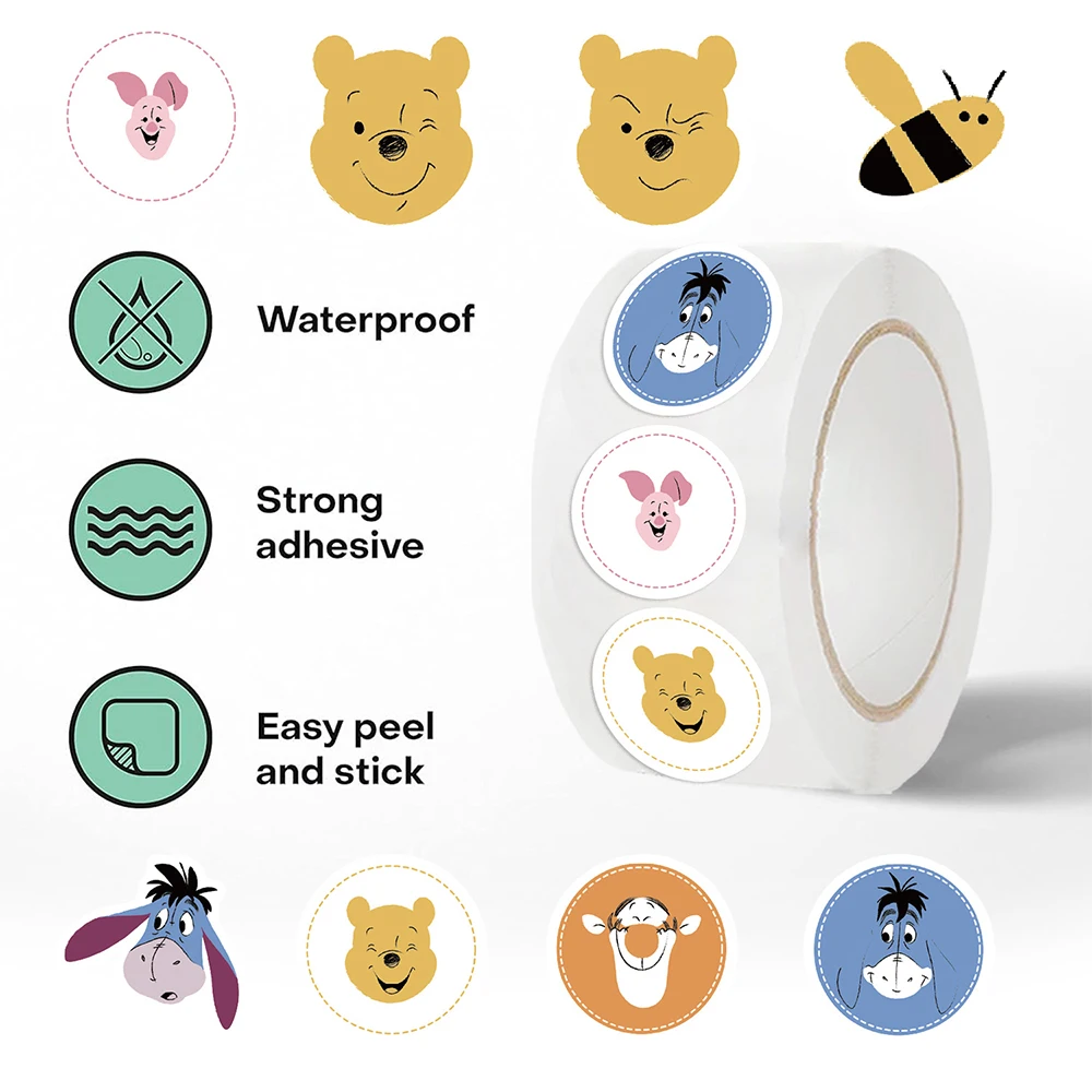 500 шт./рулон Дисней Милый Пух Винни Наклейки Забавный мультфильм DIY ПВХ для