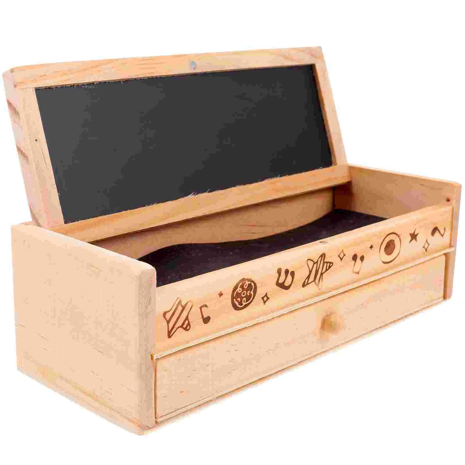 

Wooden Box Double Layer Case Simple Holder Kids Portable School Student Korean Pens