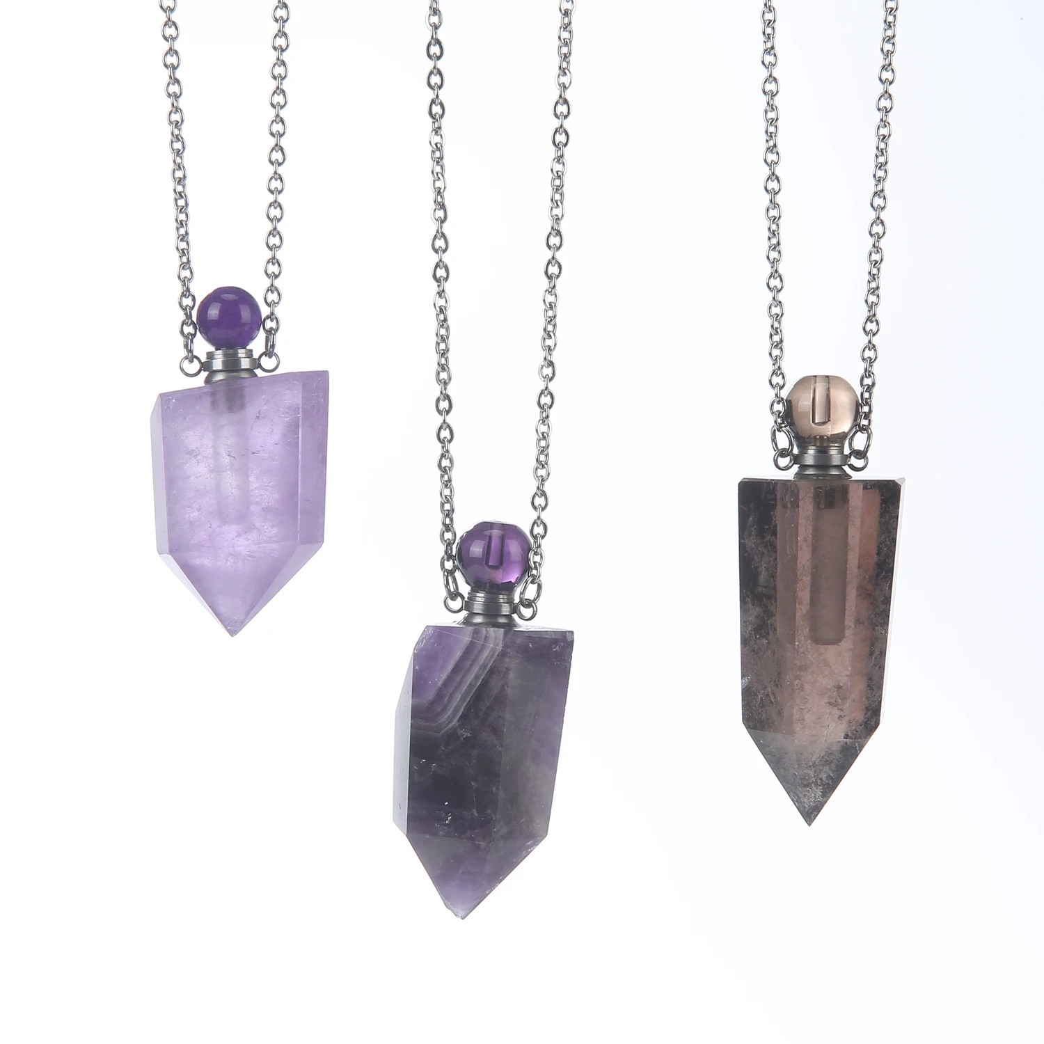 

Natural Crystal Rose Quartz Hexagonal Column Perfume Bottle Stone Pendants Healing Charms Necklaces For Womens Men Jewelry Gift