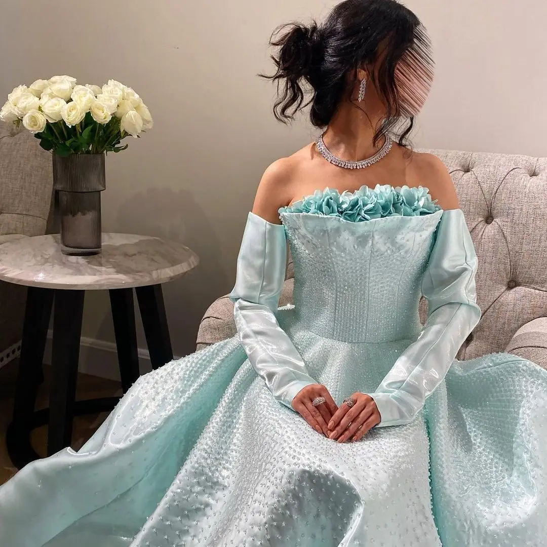 

Blue A-Line Off The Shoulder Prom Dresses Floor Length Evening Dress Saudi Arabia Women's Formal Request Party Wedding