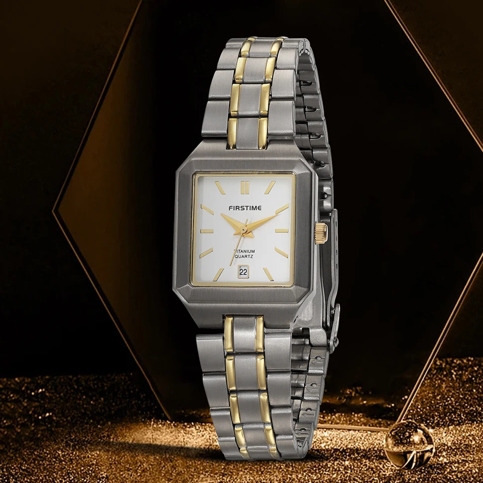 Square Titanium Quartz Watch for Women Calendar Gold Tone Wristwatch Miyota 2115 Waterproof Ultralight Waterproof Ladies Watch enlarge