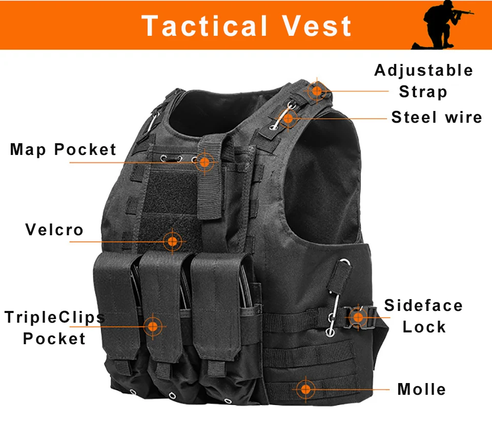 

USMC Airsoft Military Tactical Vest Molle Combat Assault Plate Carrier Tactical Vest 7 Colors CS Outdoor Clothing Hunting Vest
