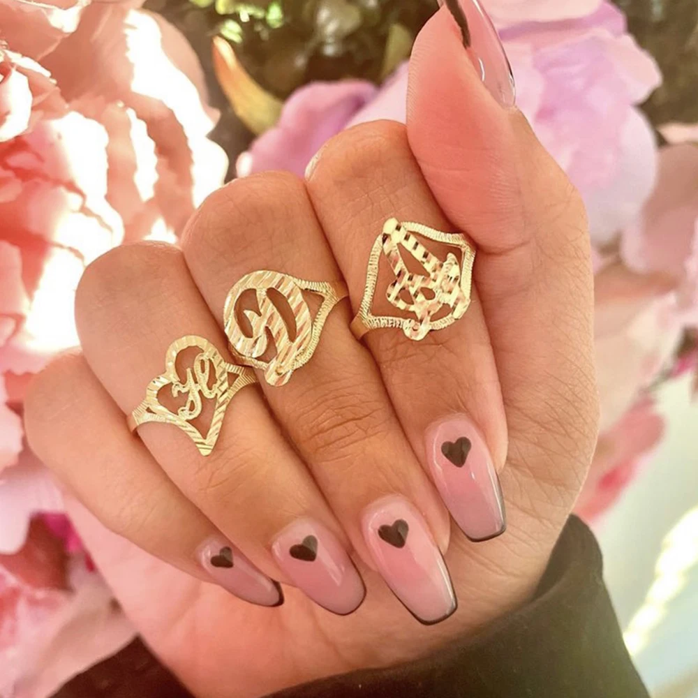 Кольцо с именем на день матери кольцо искусственным сердцем 26 букв регулируемое