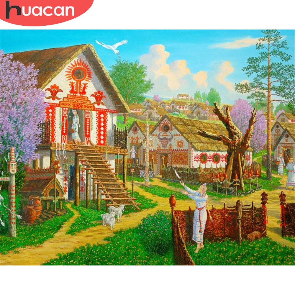 

HUACAN Paint By Number House Landscape HandPainted Wall Art Drawing On Canvas Unique Gift Spring Picture Home Decoration 60x75cm