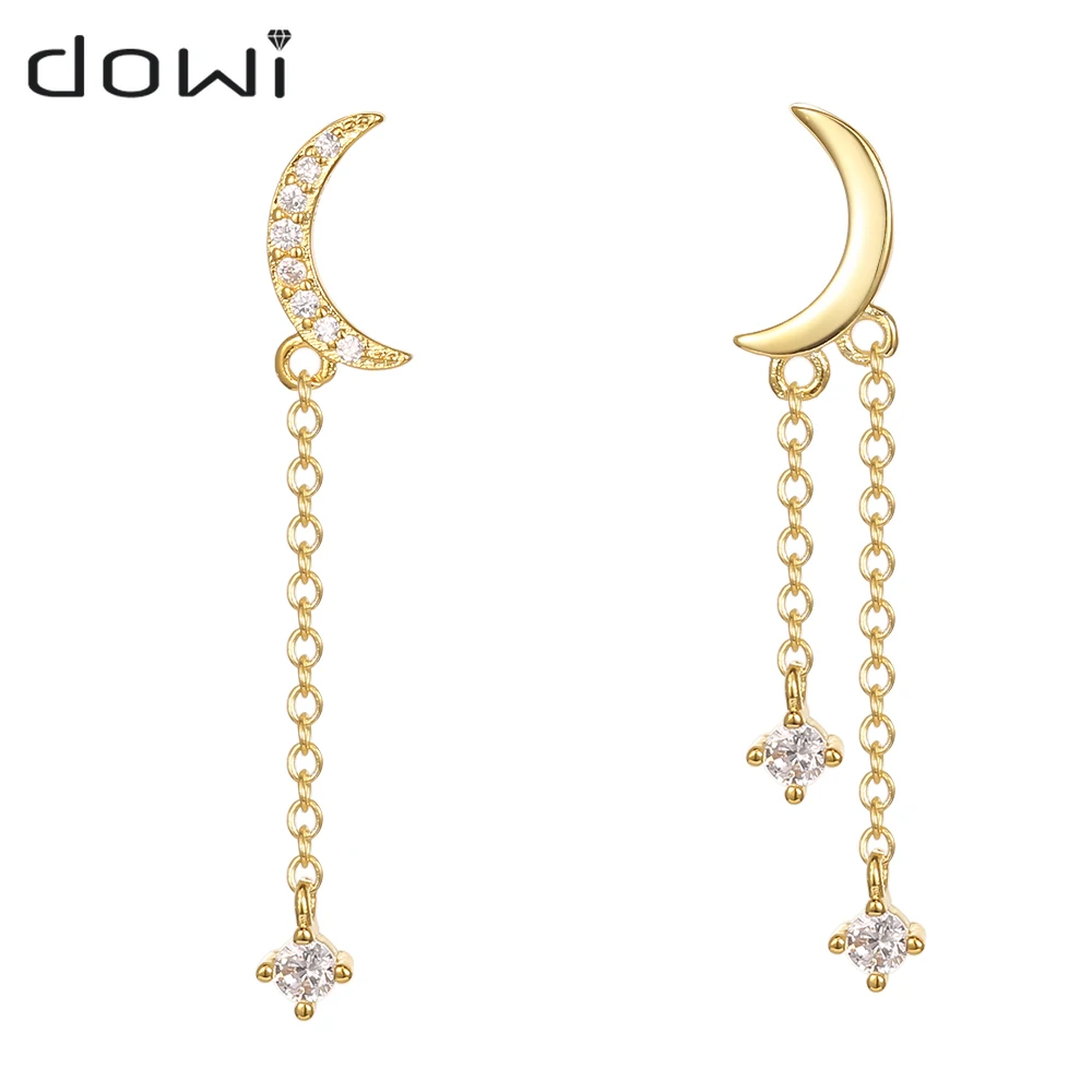 

Dowi INS Style Gold Color White Zircons Moon Star Charm Mismatched Earrings Women Chain Tassel Dangle Cartilage Earrings Set