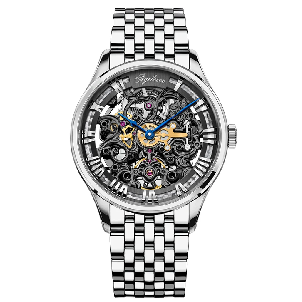 

AGELOCER Original Mechanical Watches Automatic Mens Power Reserve 80H Skeleton Watches Men Luxury Brand Hollow Design