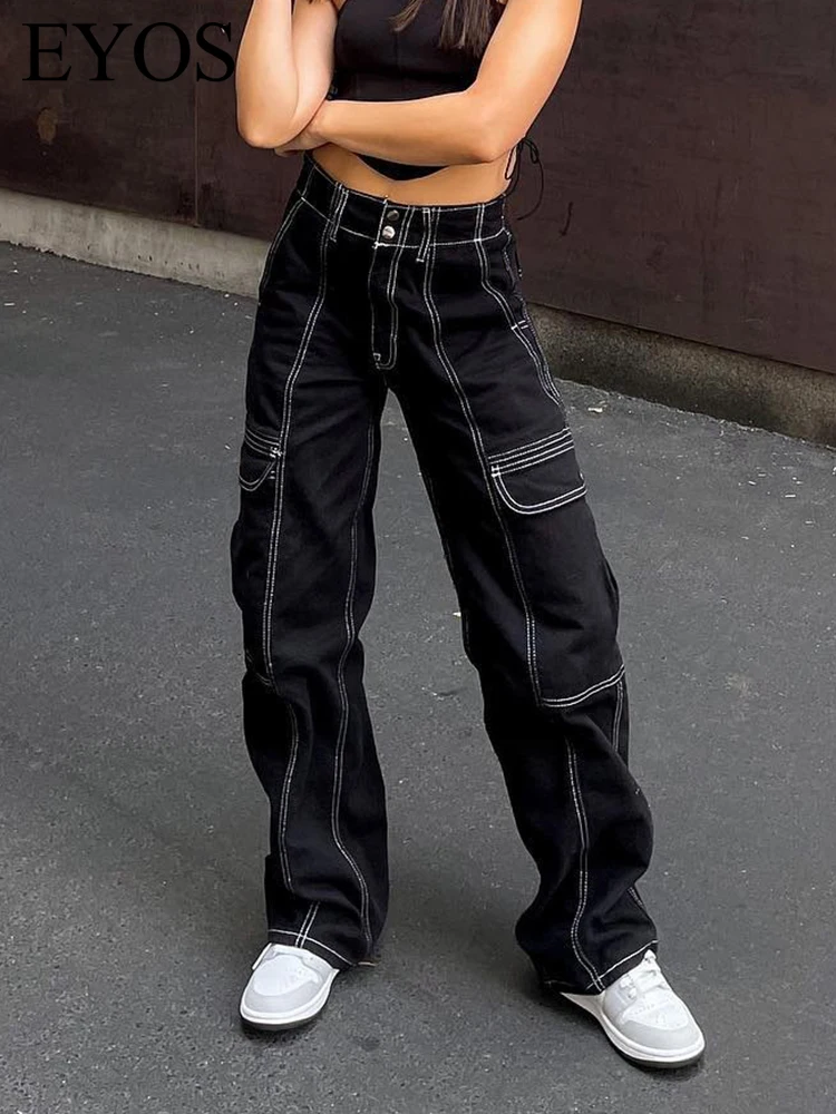 

Women Black Vintage Cargo Pants High Waist Straight Leg Baggy Jeans Casual Comfy Fashion Summer Female Trousers Mom Korean Style