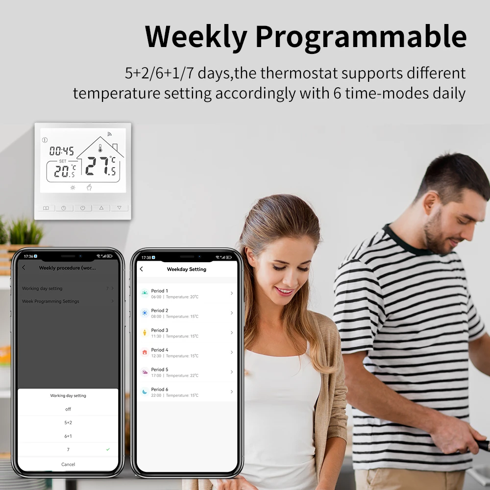 Умный термостат Tuya с Wi-Fi и ЖК-дисплеем