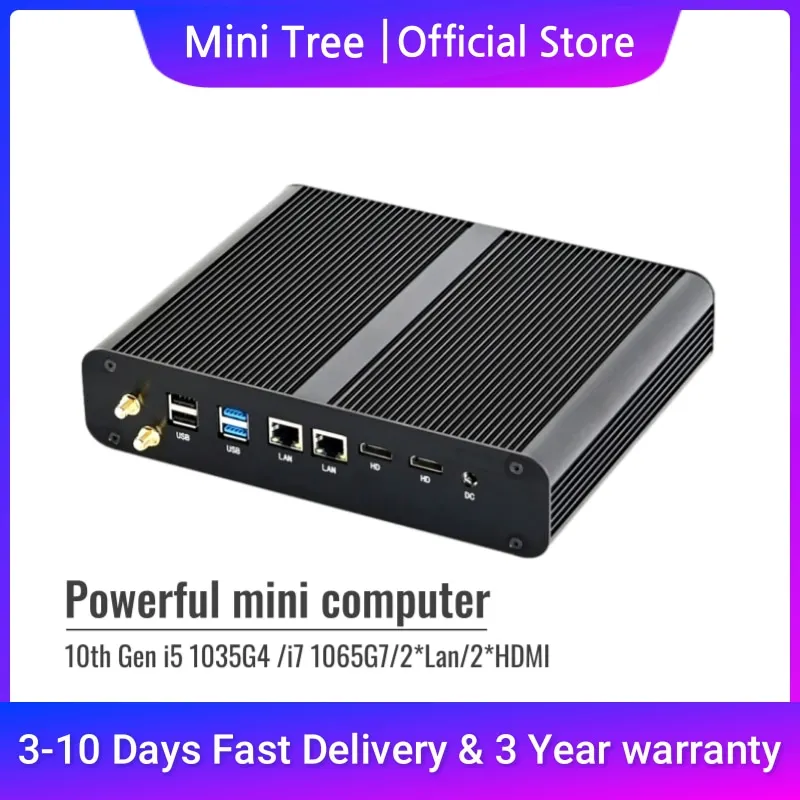 

MiniTree Cool Fan Mini Computer Intel i7-1065G7 i5-1035G1 2*DDR4 Ram Portable PC Gamer Windows 10 HTPC Nuc 2HDMI 2LAN AC WIFI