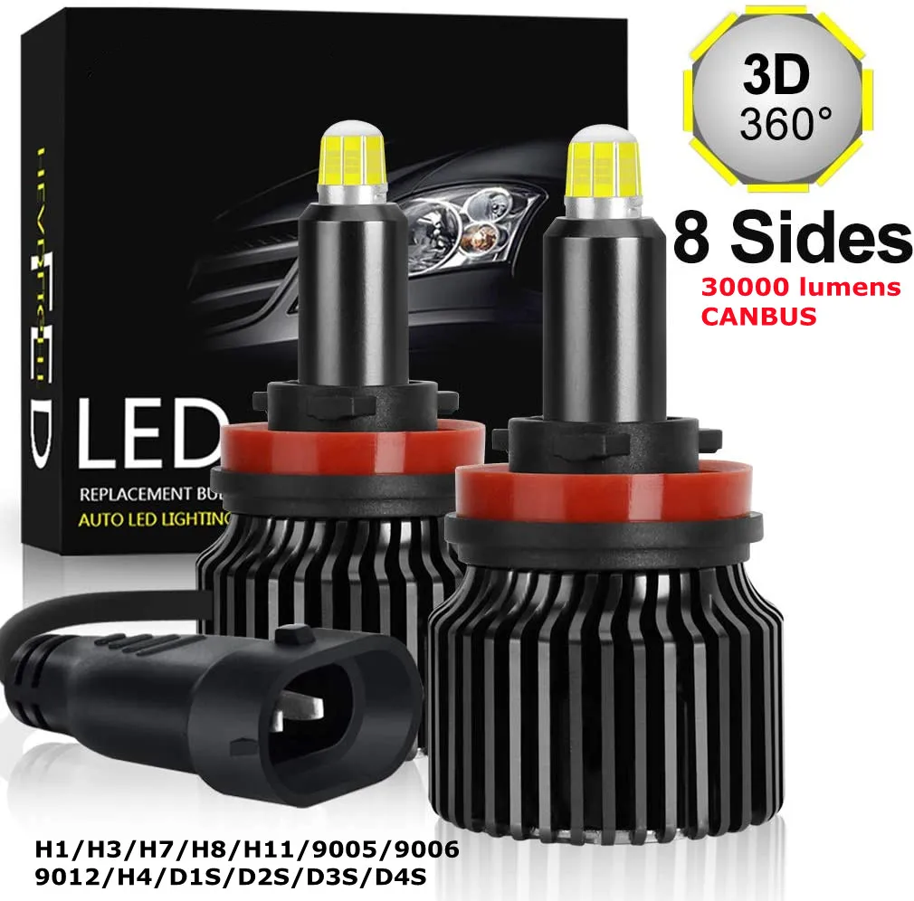 

2 Pcs H7 LED Headlight Bulb, H11/H8,9005/9006,H1,H4 120W High Power 30000LM 6500K Cold White CSP Chips Conversion Kit Adjustable