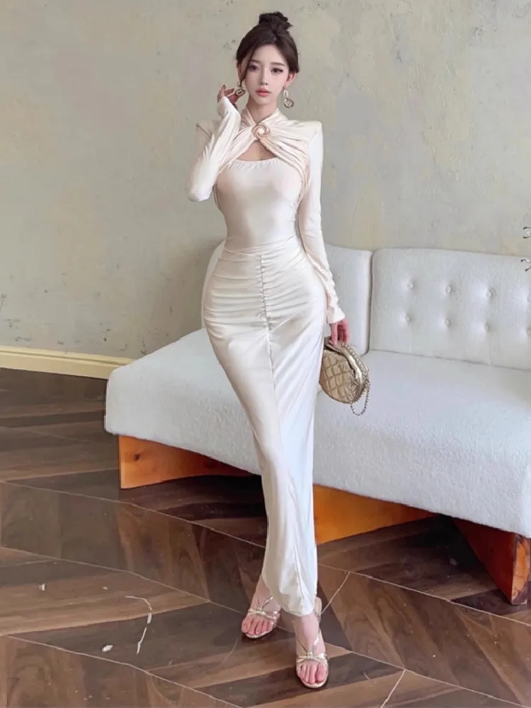 Платье Ezgaga женское с вырезами приталенное элегантное вечернее длинным рукавом