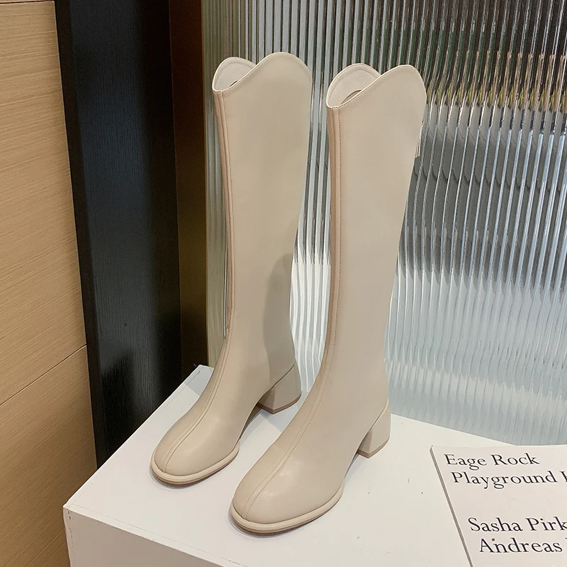 

Модные женские сапоги Челси до колена из натуральной кожи на высоком каблуке осенне-зимняя повседневная женская кожаная обувь больших разм...