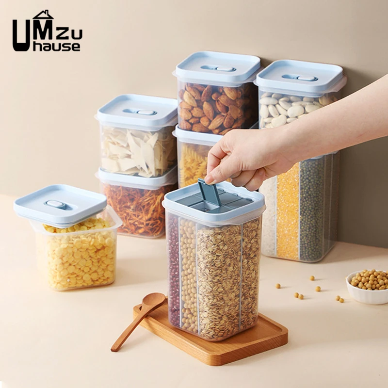 Cereal Storage Boxes Grain Noodle Rice Pasta Bulk Food Bean Dispenser Bucket Sealed Divided Stackable Case Kitchen Bin Organizer