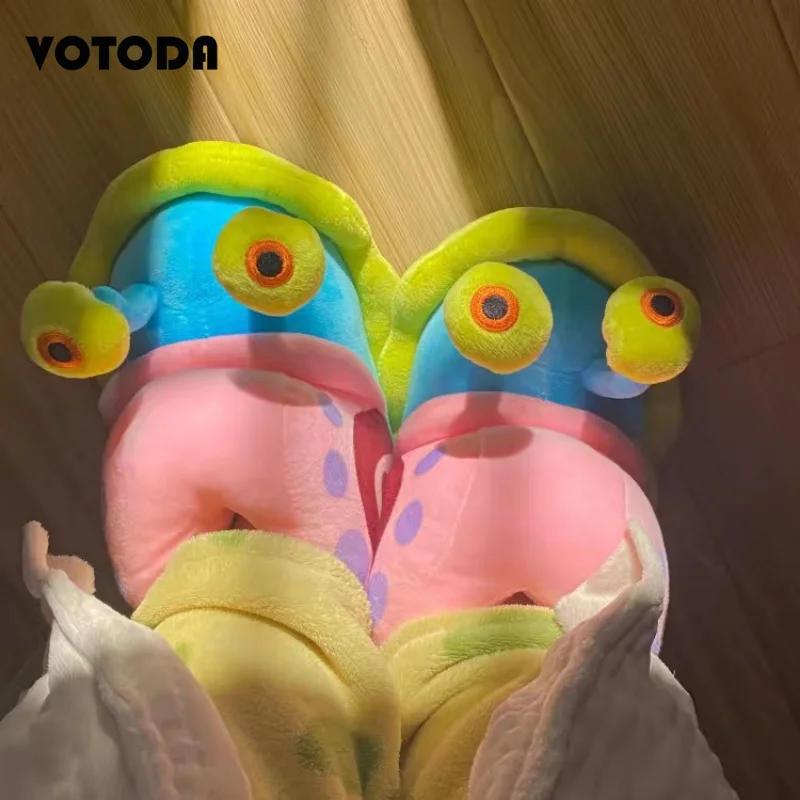 Women Cartoon Cute Snail Slippers Home Cotton Shoes Thick Sole Soft Cozy Slides Silent Flip Flop Unisex Winter Warm Plush Slides