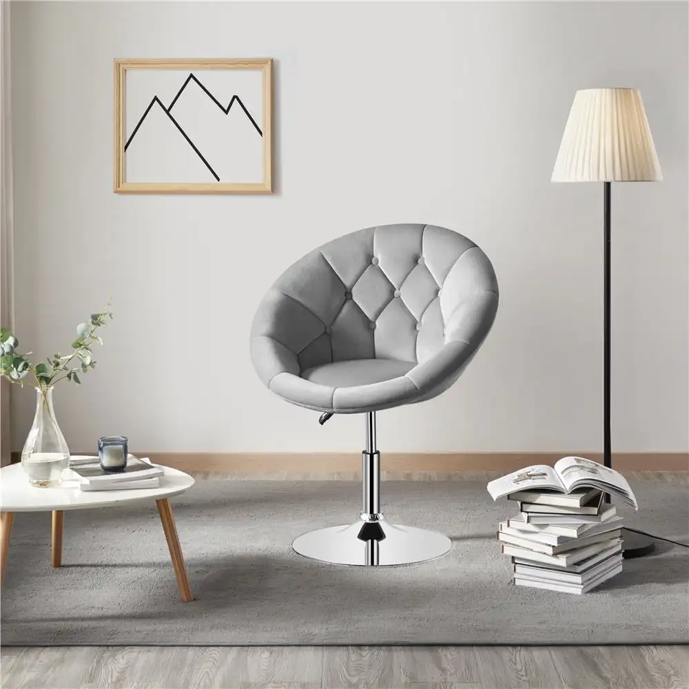 

Modern Tufted Adjustable Barrel Swivel Accent Chair, Gray Velvet
