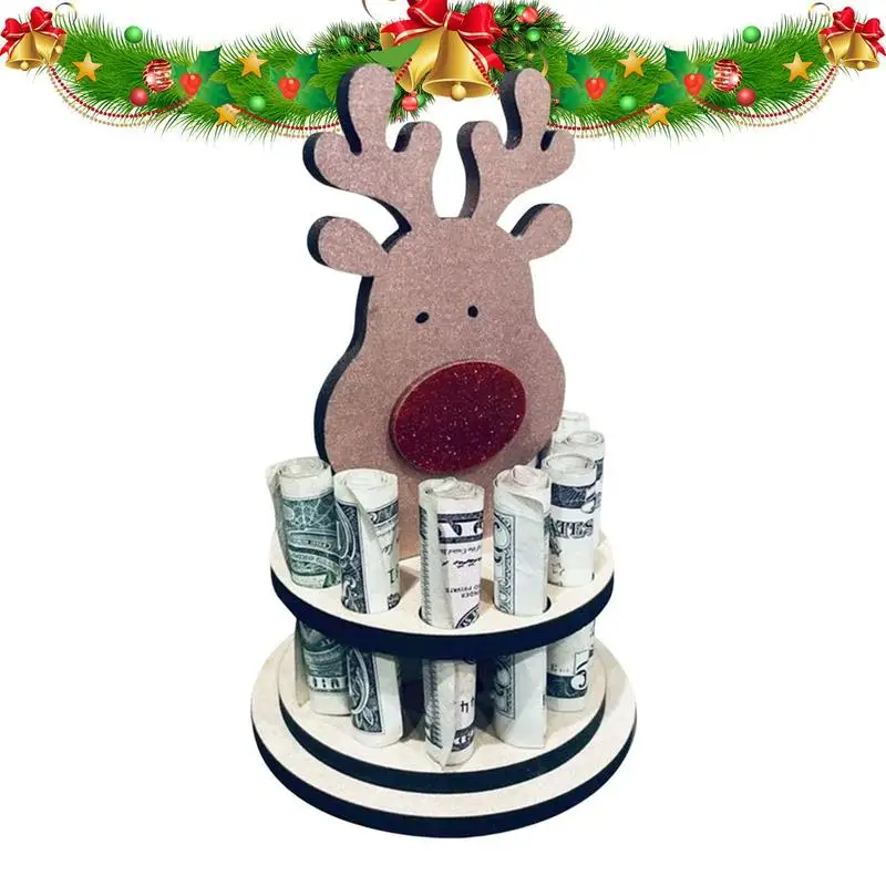 

Cash Present Christmas Elk Holder Decor Cash Table Stand With 10 Holes Double-Layer Money Holders For Children Kids Boys Girls