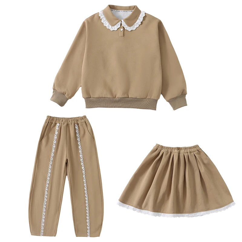 Школьный осенний свитер для девочек спортивный костюм милый трикотажный топ с