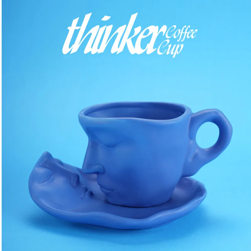 

Дизайнерские креативные изысканные керамические кружки Thinker с изображением лица, кофейные кружки, ручное изготовление, чашки для молока и ч...