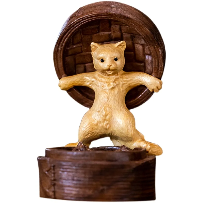 

Gluttonous Cat Boxwood Carving Creative Toy Crafts Car Ornaments Shrine Car Decoration Accessories