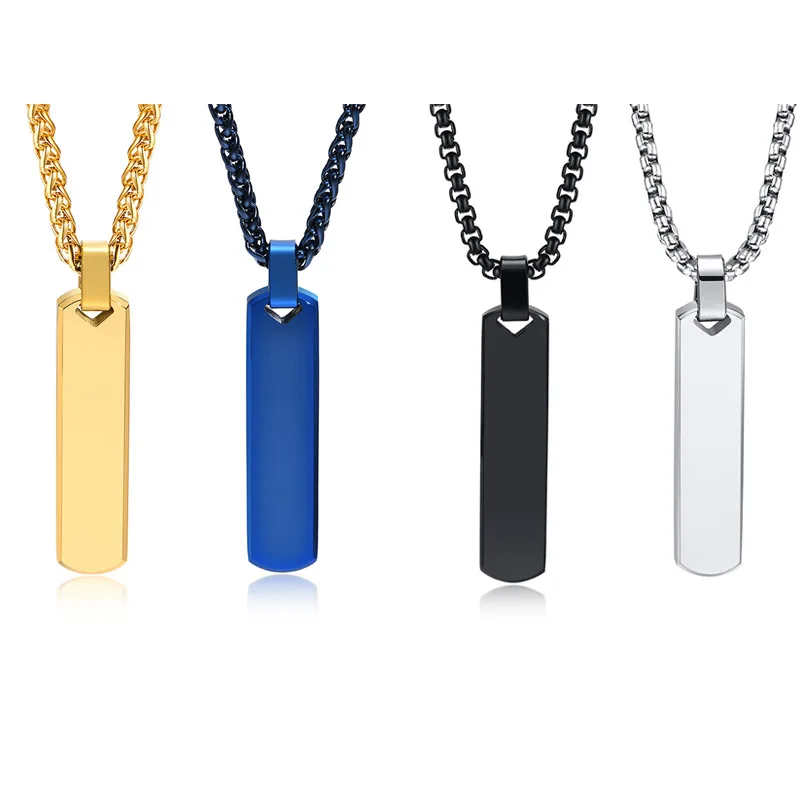 

PSJ Hip Hop Style Simple Silver Gold Black Blue Plated Rectangular Geometric Stainless Steel Pendant Necklace for Men Women