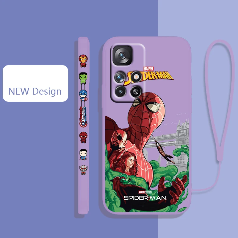 

Marvel superhero spiderman For Redmi K50 K40 K30 K20 10C X 9C AT A 8A 7A Gaming Pro Plus Liquid Left Rope Silicone Phone Case