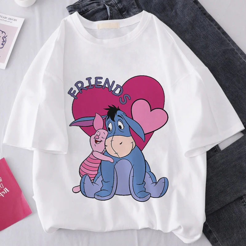 

Eeyore Piglet Cartoon Print T-shirt Women Harajuku Aesthetics White Top Tshirt Blusas 2022 New Summer Fashion Y2k Female T Shirt