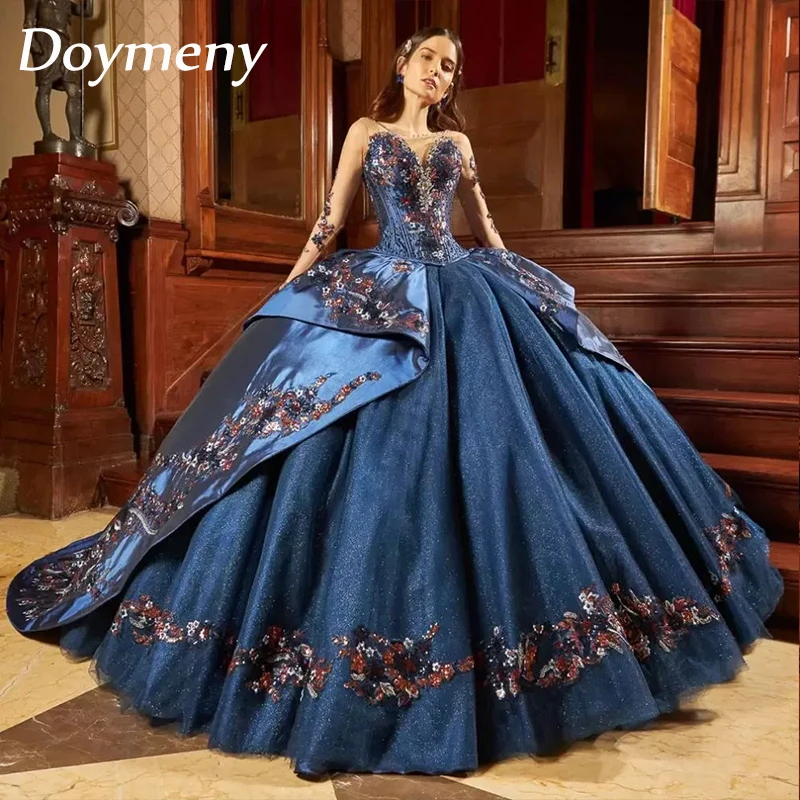 Doymeny женское блестящее бисерное платье Quinceanera с блестками аппликации прозрачные