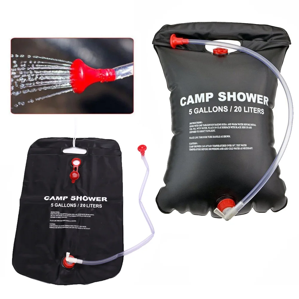 Bolsa de ducha portátil para acampada, bolsa de agua con calefacción Solar para viajes al aire libre, senderismo, barbacoa, ciclismo, playa, natación, 20L