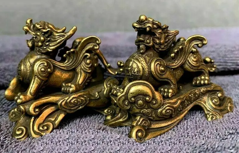 

Pair Brass Pi Yao Pi Xiu Statue Feng Shui Wealth Porsperity Figurine