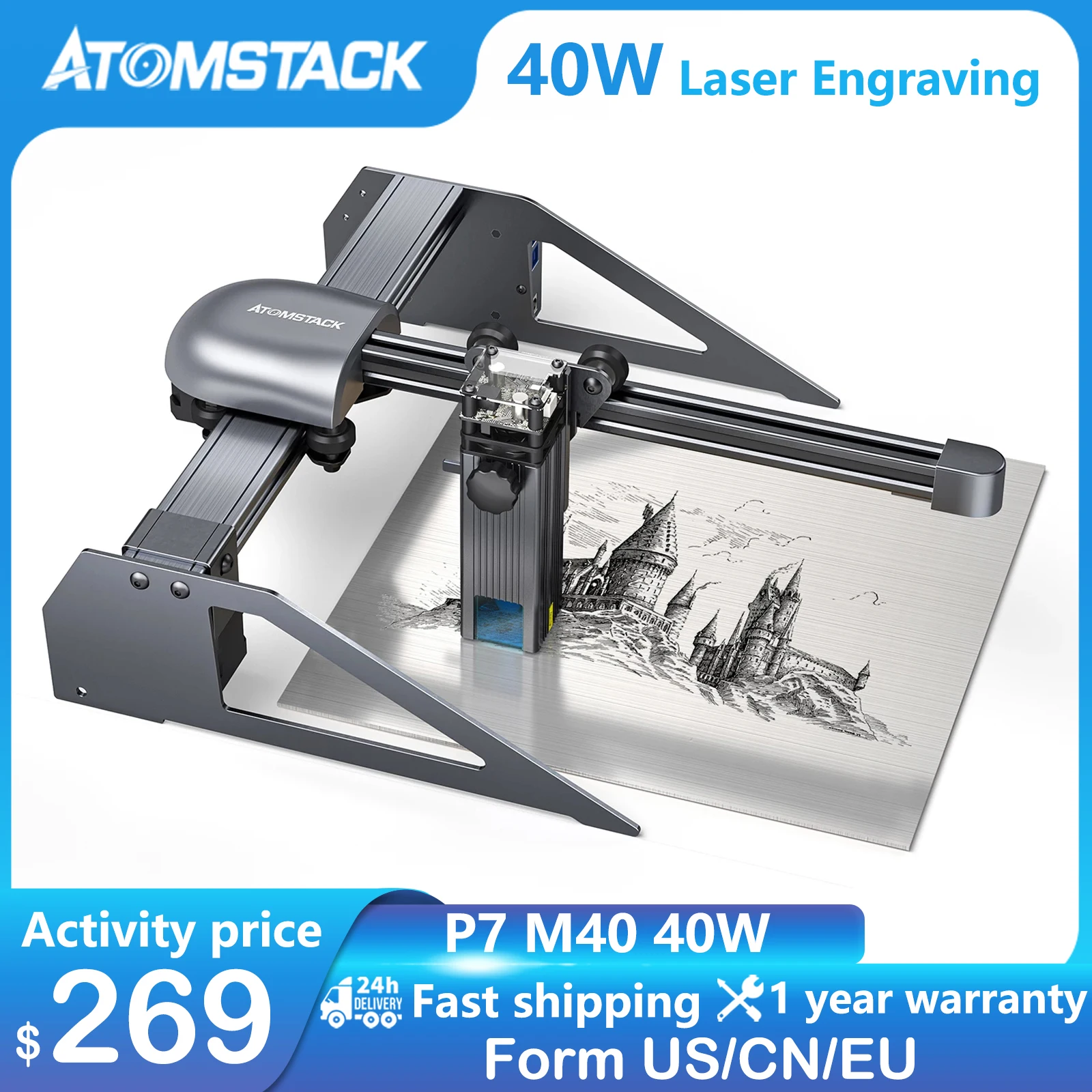 Laser Engraver ATOMSTACK P7 M40 40W Metal Desktop Mini Machine Cutting Wood Acrylic Printer Portable Engraving Easy Install CNC