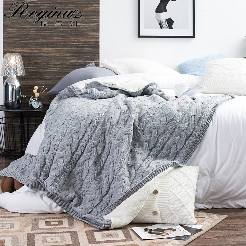 

REGINA Brand Winter Warm Soft Sherpa Blankets Fashion Design Travel Wearable Knitted Fleece Blanket Thick Bedspread For Bed Sofa