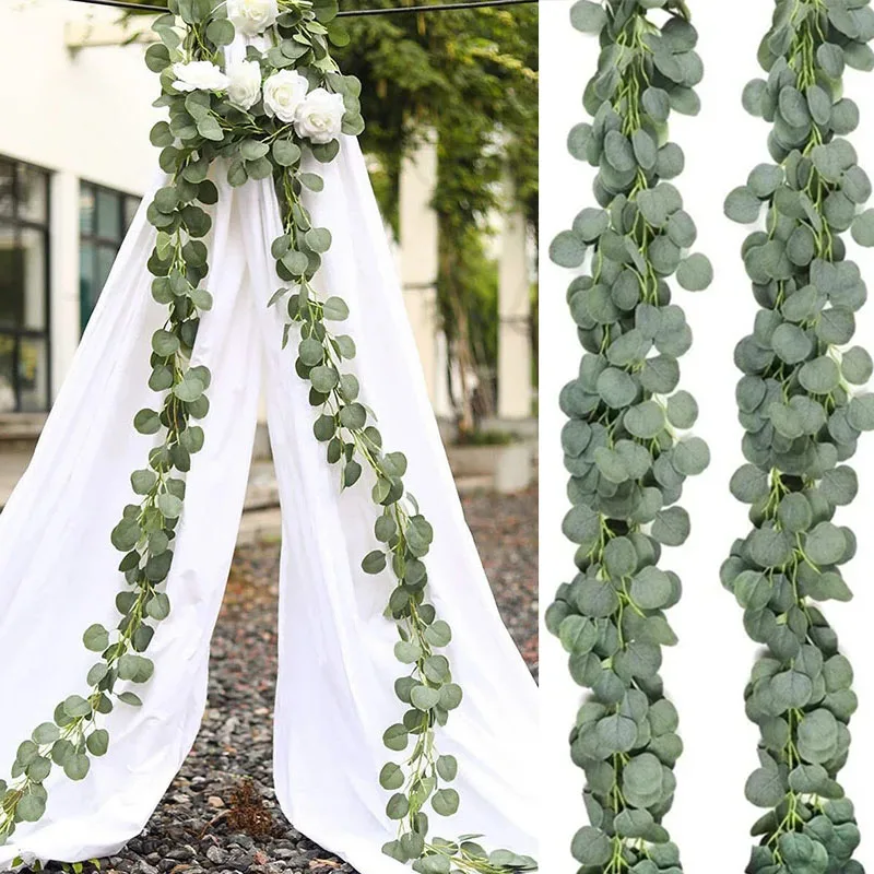 

Green Eucalyptus Leaves Garland Wisteria Artificial Flowers Rattan Fake Plant Silk Leaf Vines For Wedding Birthday Party Decor