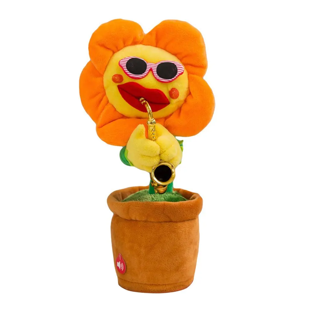 

Creative Enchanting Sunflower Singing Dancing Flower With Saxophone 80 Songs Funny Electric Music Toys Soft Stuffed Plush Toy