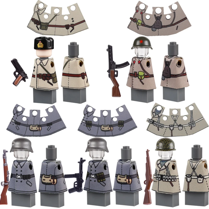 WW2 German Military Coat Cloak Building Blocks Soviet Soldiers Accessories Army Uniform Officer Clothes Weapons Capes Bricks Toy