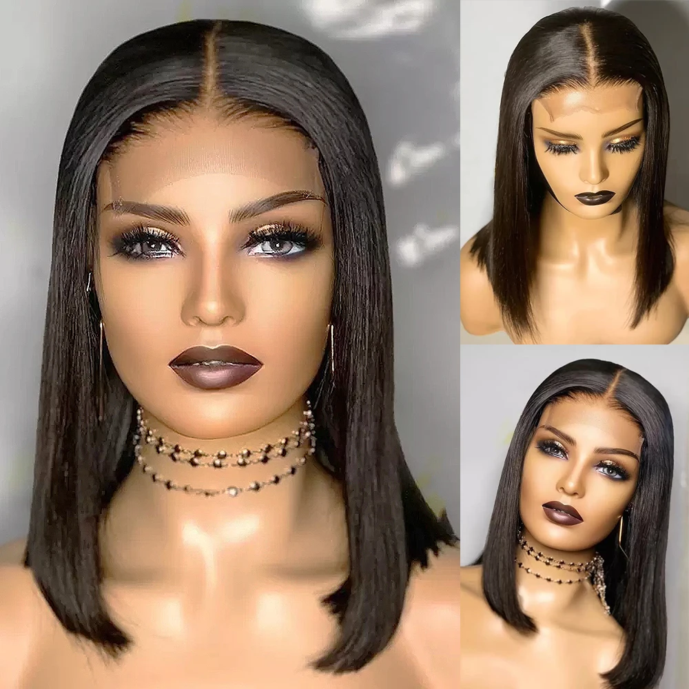 Bob Wig Human Hair HD Transparent Lace T part Wig Human Hair 8-16 Inch Short Straight Wigs for Black Women Natural Black Color