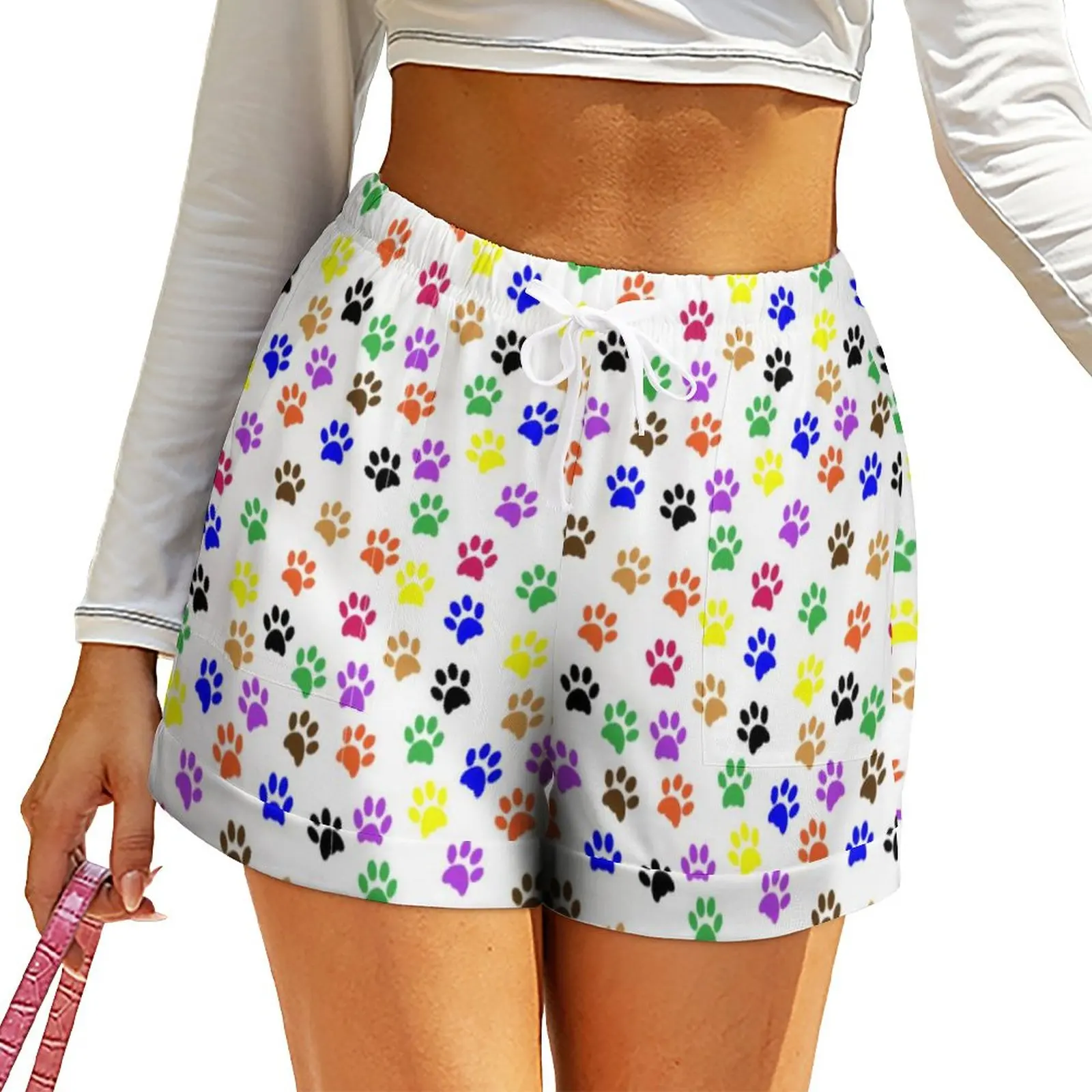 

Dog Pow Art Shorts Colorful Pawprints Trendy Shorts Summer Pattern Short Pants With Pockets Casual Bottoms Big Size 2XL 3XL