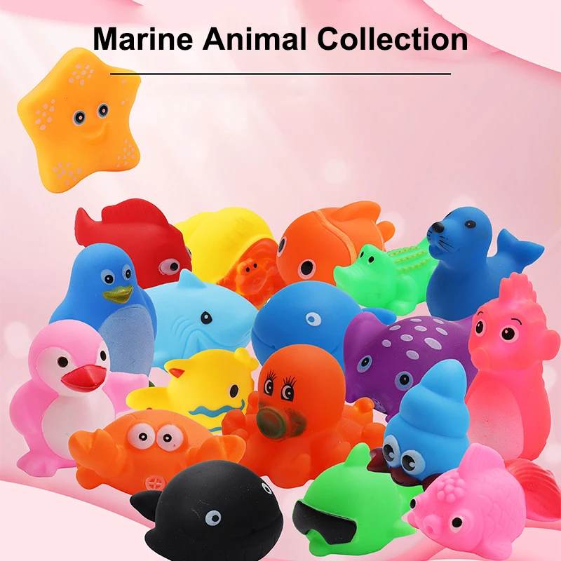 

1PC Bath Toy Animals Swimming Water Toys Mini Colorful Soft Floating Rubber Duck Squeeze Sound Funny Gift For Baby Kids