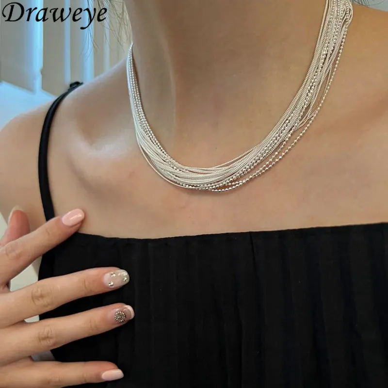 

Draweye Necklaces for Women Multilayers Beads New In Vintage Jewelry Korean Fashion Office Lady Chokers Accessories