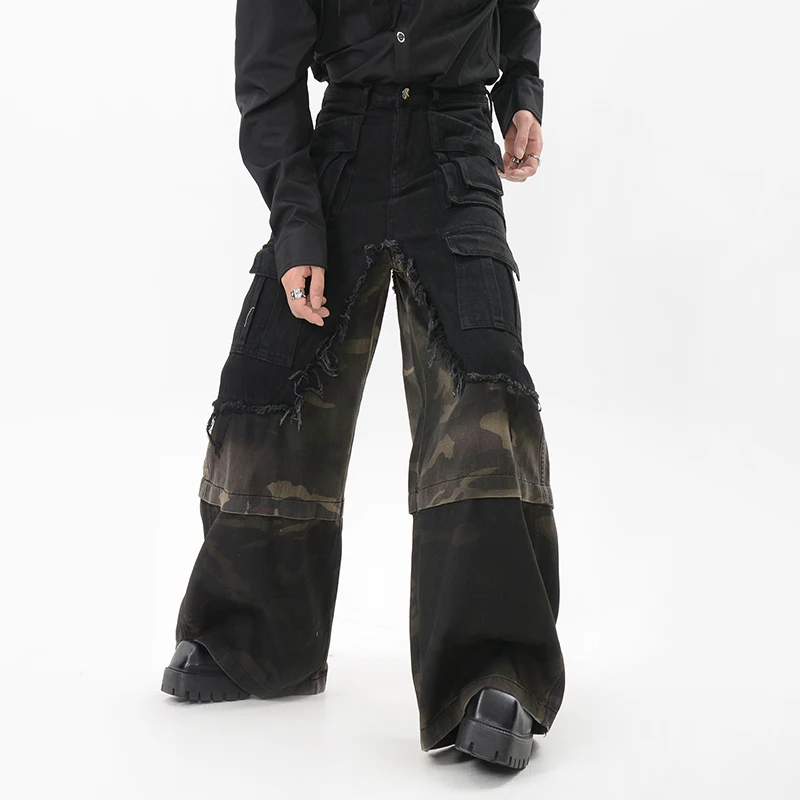 FEWQ камуфляжные мужские джинсы винтажный дизайн рабочая одежда широкие брюки