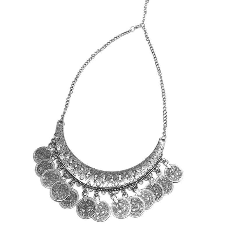 Изысканный комплект серебряных монет ожерелья и серег цыганский ювелирный