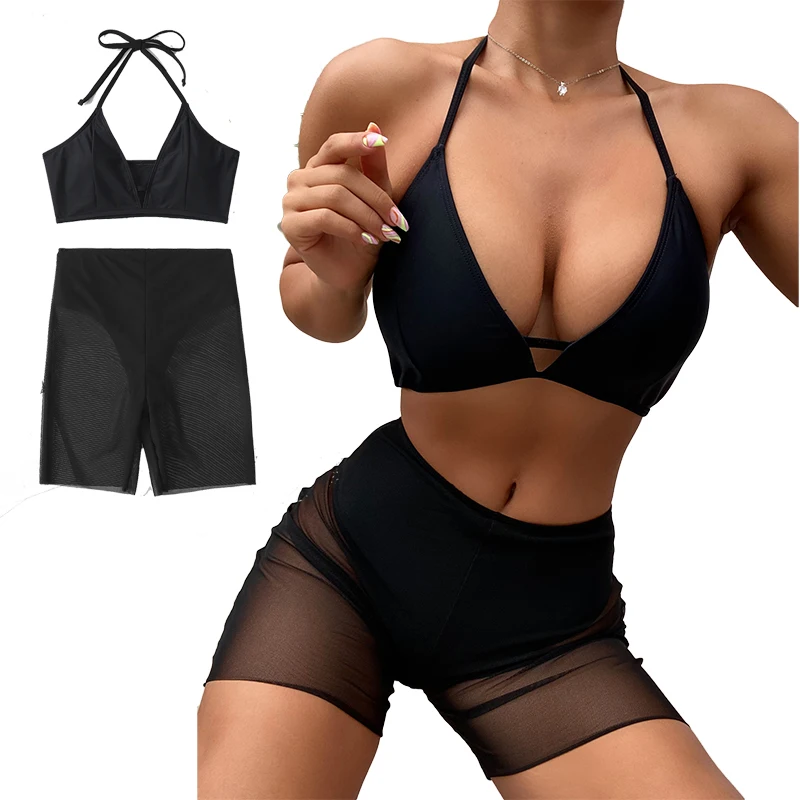 

Women's Swimsuit 2022 New Black Quick-drying Nylon Two-piece Swimsuit Sexy Biniki Swim Set