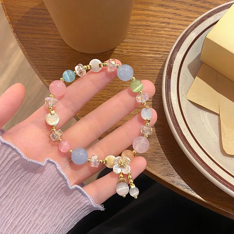 Суперсказочный милый свежий весенне-летний цветной браслет с опалом из бисера