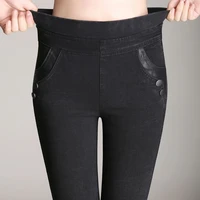 new skinny high waist stretch women black pencil pants faux denim high waist plus size s 5xl jeans