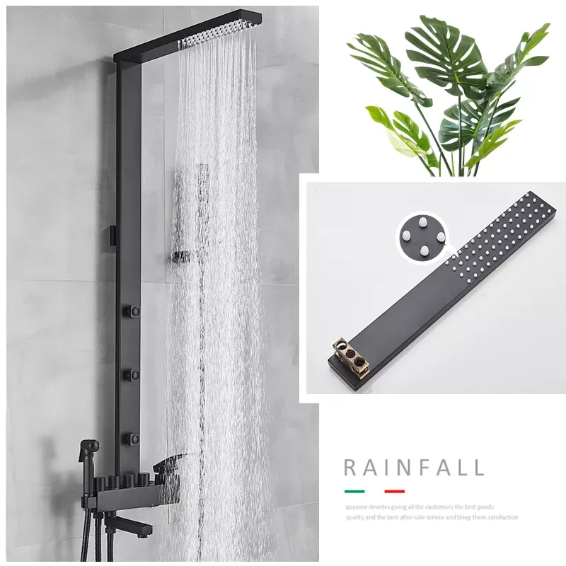 

Matte Black Shower Faucet Kit Bathroom Shower Column Rainfall Shower Massage SPA Jets Bidet Shower With Tub Spout Shower Mixer