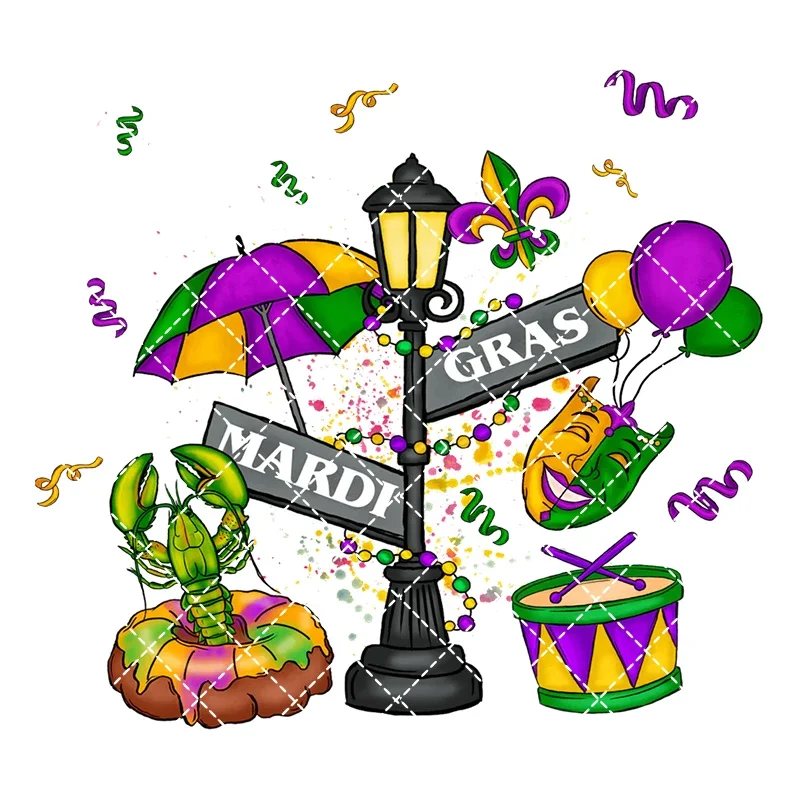 Happy Mardi Gras термопереносные наклейки для одежды DTF печатные виниловые