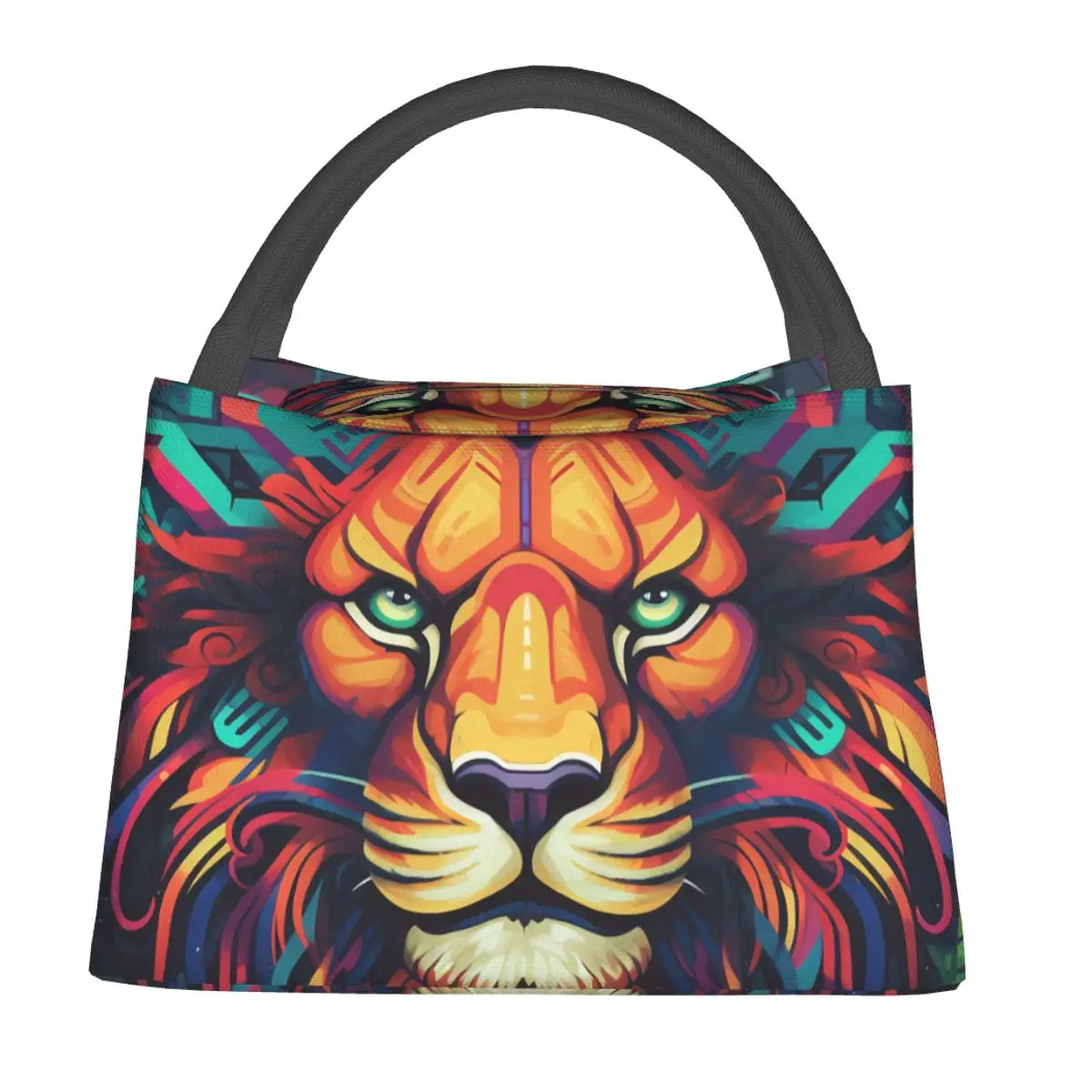 

Lion Lunch Bag Wall Graffiti Visual Impact Portable Insulated Lunch Box Unisex Travel Cooler Bag Fashion Thermal Lunch Bags