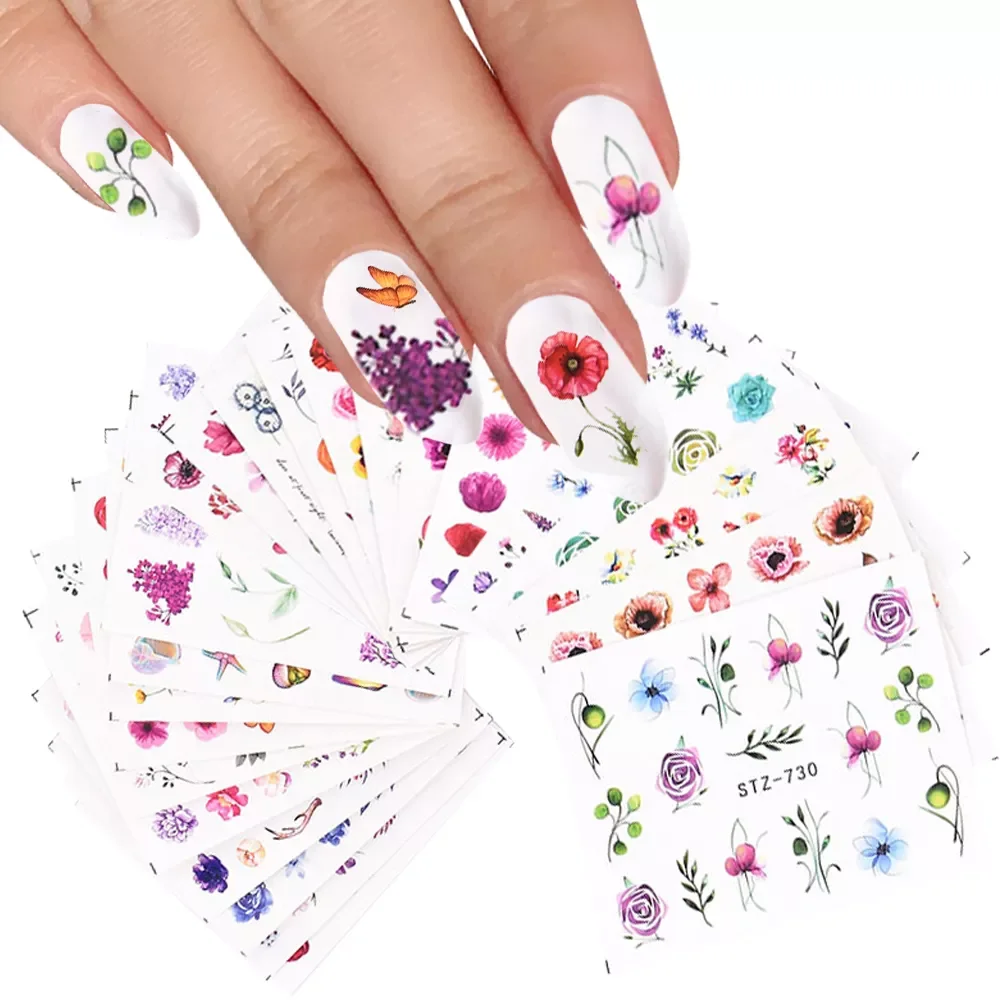 

NEW2023 Flower Leaf 3D Stickers on Nails Decoration Tattoo Water Decals Nail Sticker UV Gel Slider Manicure Wraps
